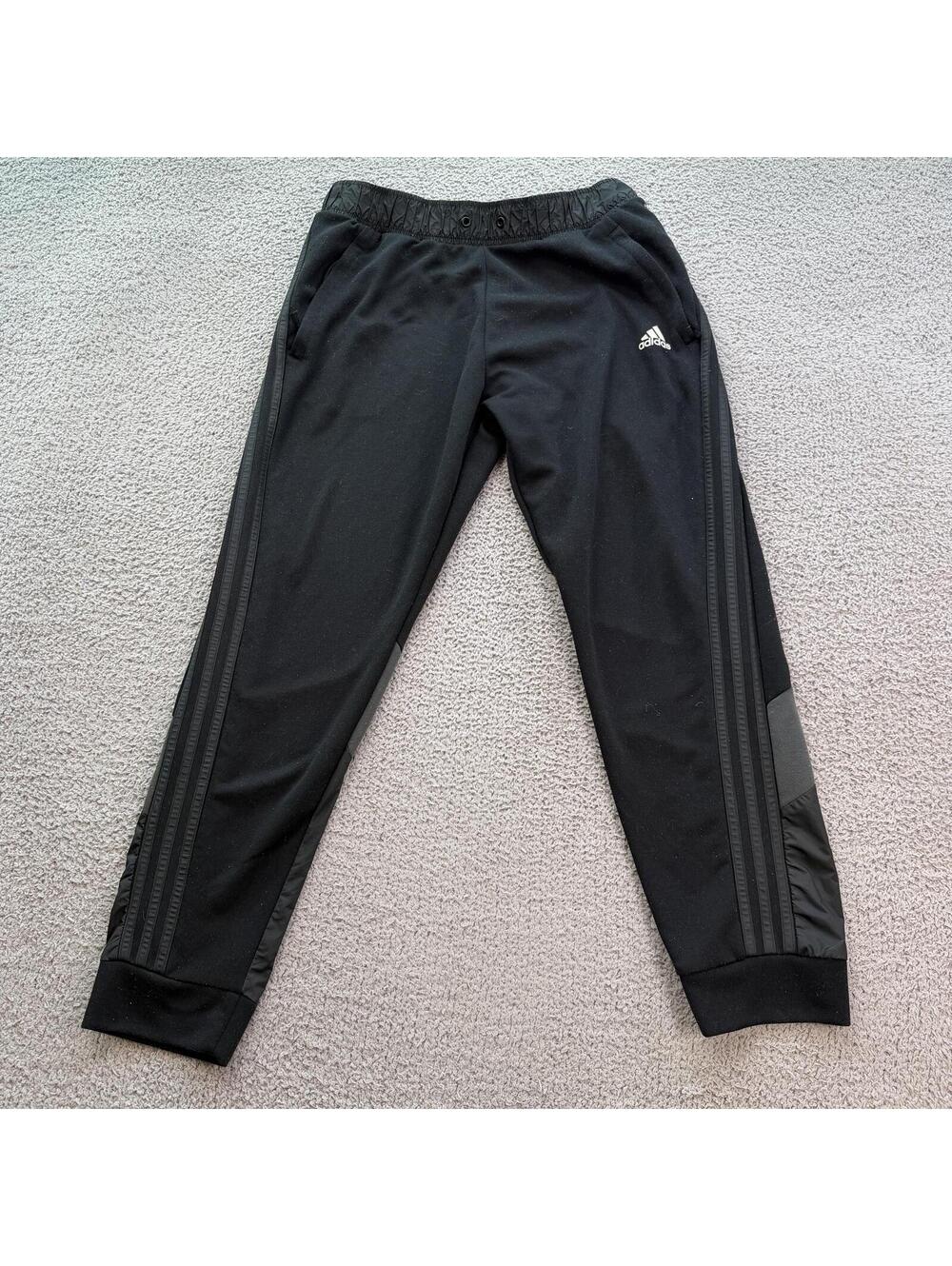 Adidas Primegreen Black Athletic Jogger Track Pants Men's Large 3 Stripe Tapered
